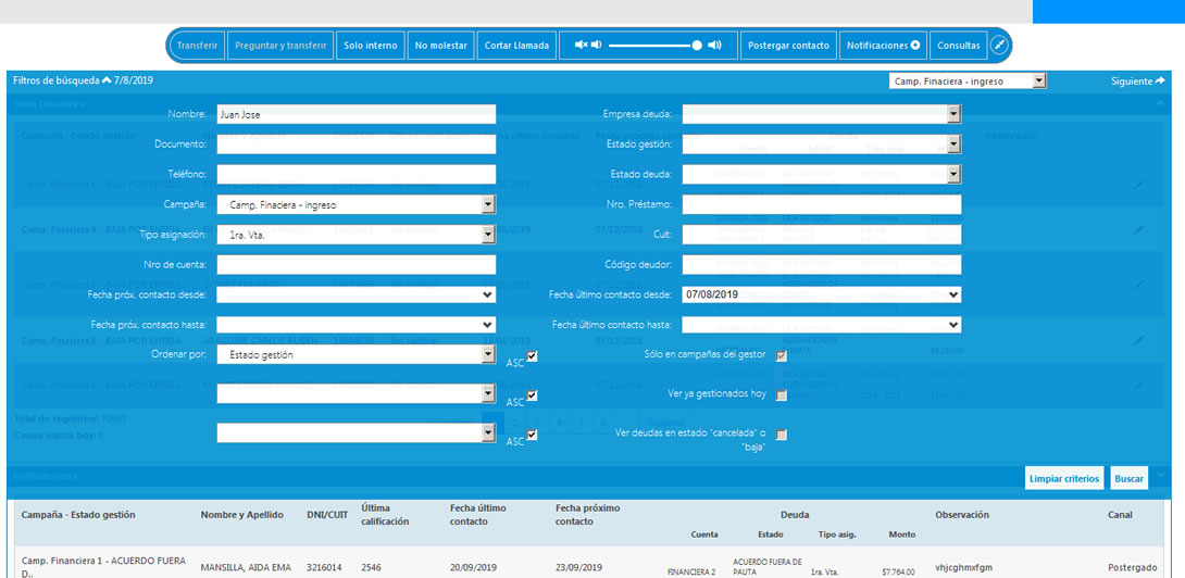 Busqueda de Deudores – Pantalla Filtros Busqueda Busqueda de Deudores – Pantalla Filtros Busqueda